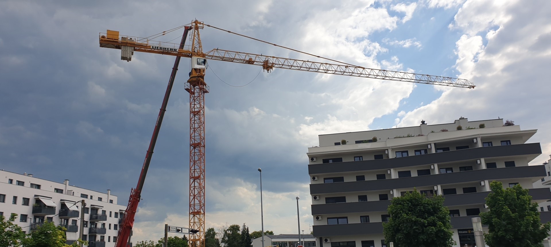 Construction site with tower crane